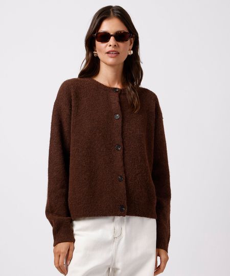 cardigan feminino de tricot com lã mindset marrom GG