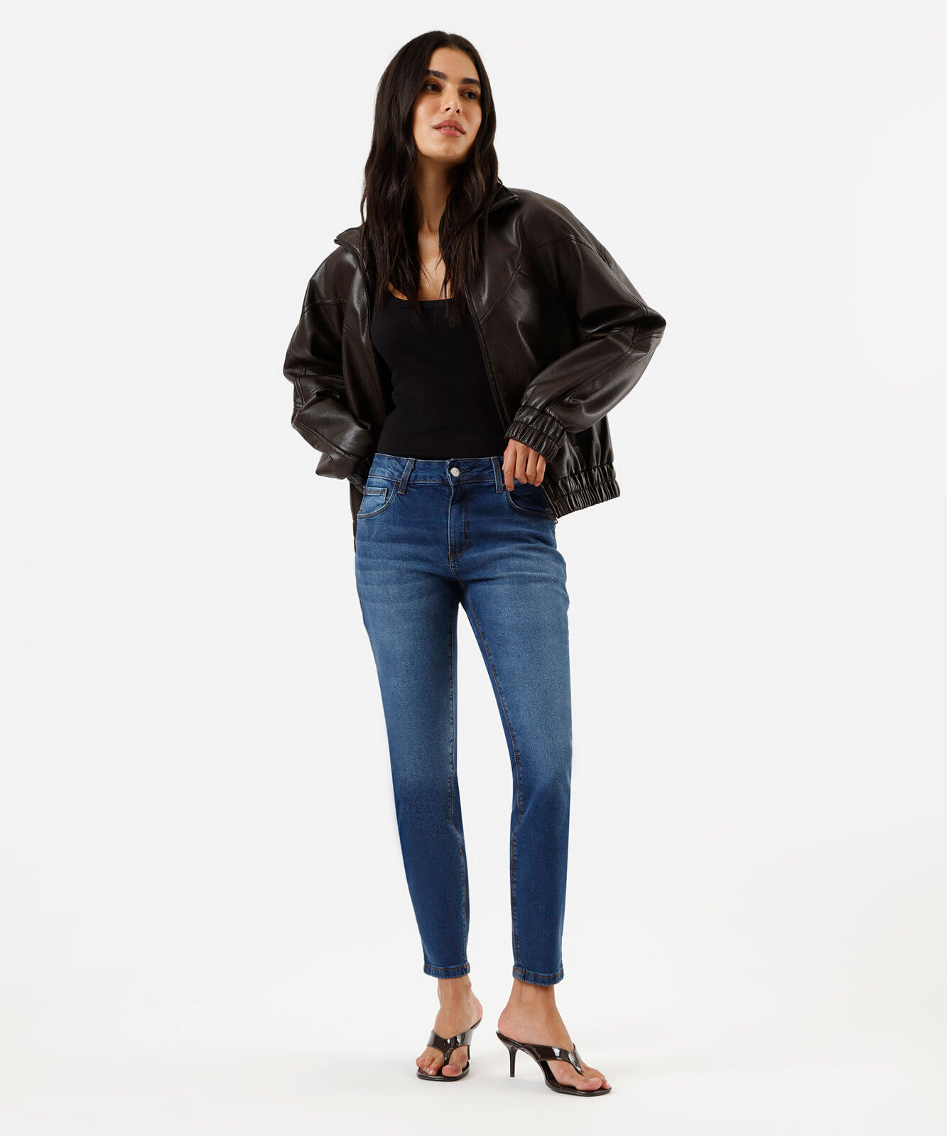 calça skinny feminina jeans cintura média azul