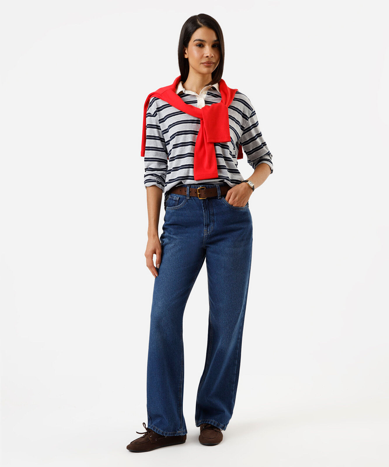 calça wide leg feminina jeans cintura alta azul