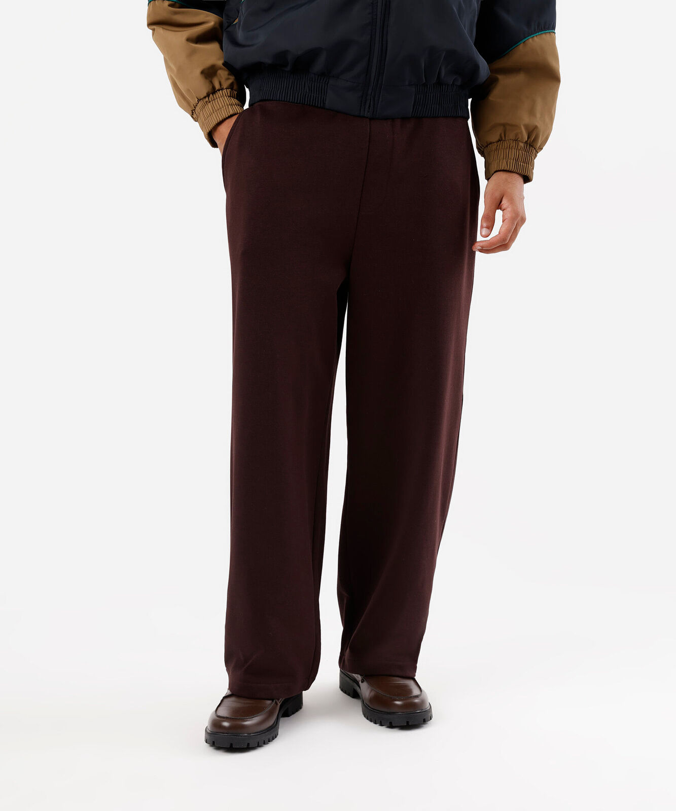 calça wide leg masculina de moletom cós elástico marrom