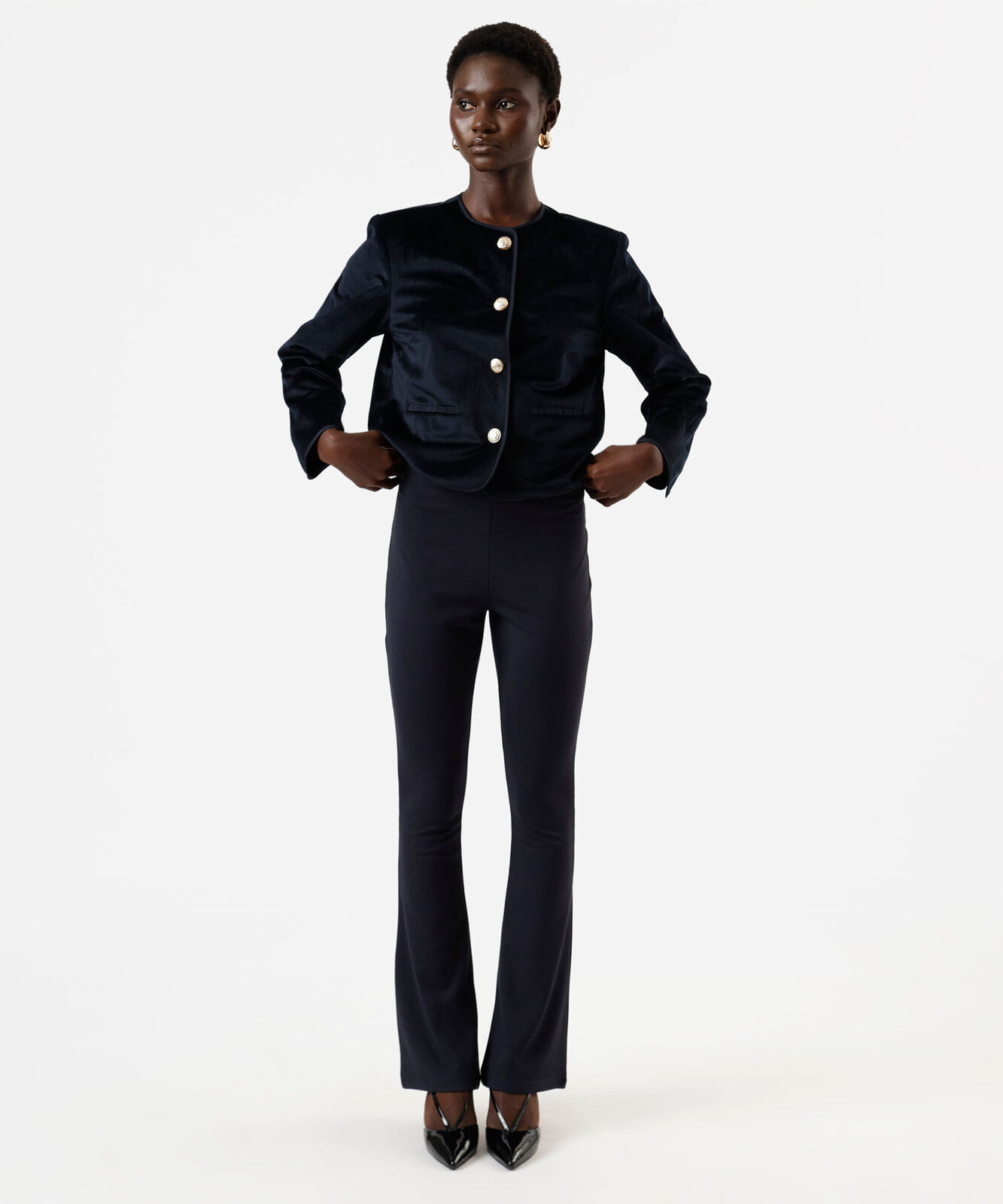calça flare feminina com viscose cós elástico azul