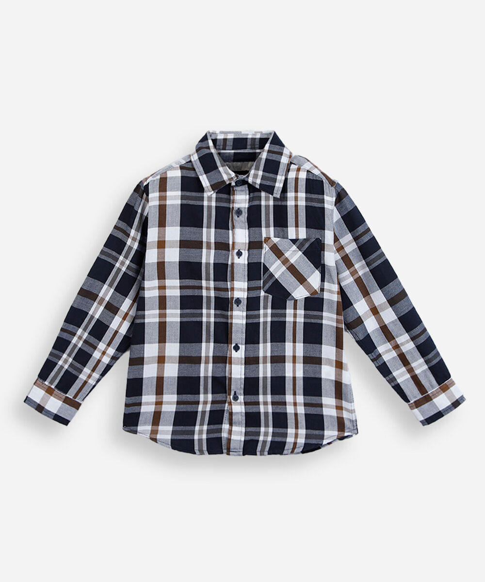 camisa infantil com algodão e bolso manga longa xadrez azul