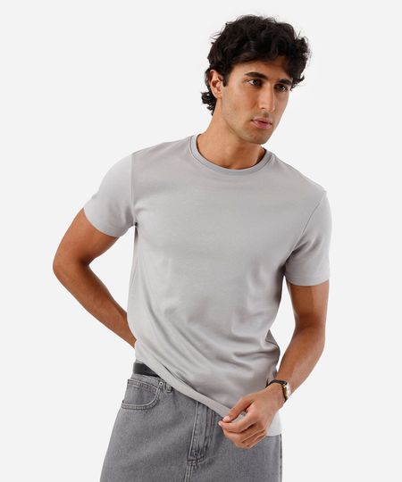 camiseta masculina de algodão peruano slim fit cinza PP