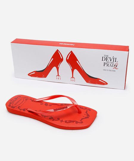 chinelo havaianas slim square o diabo veste prada vermelho 33-34