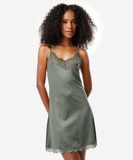 camisola alça fina feminina de poliamida com renda verde P