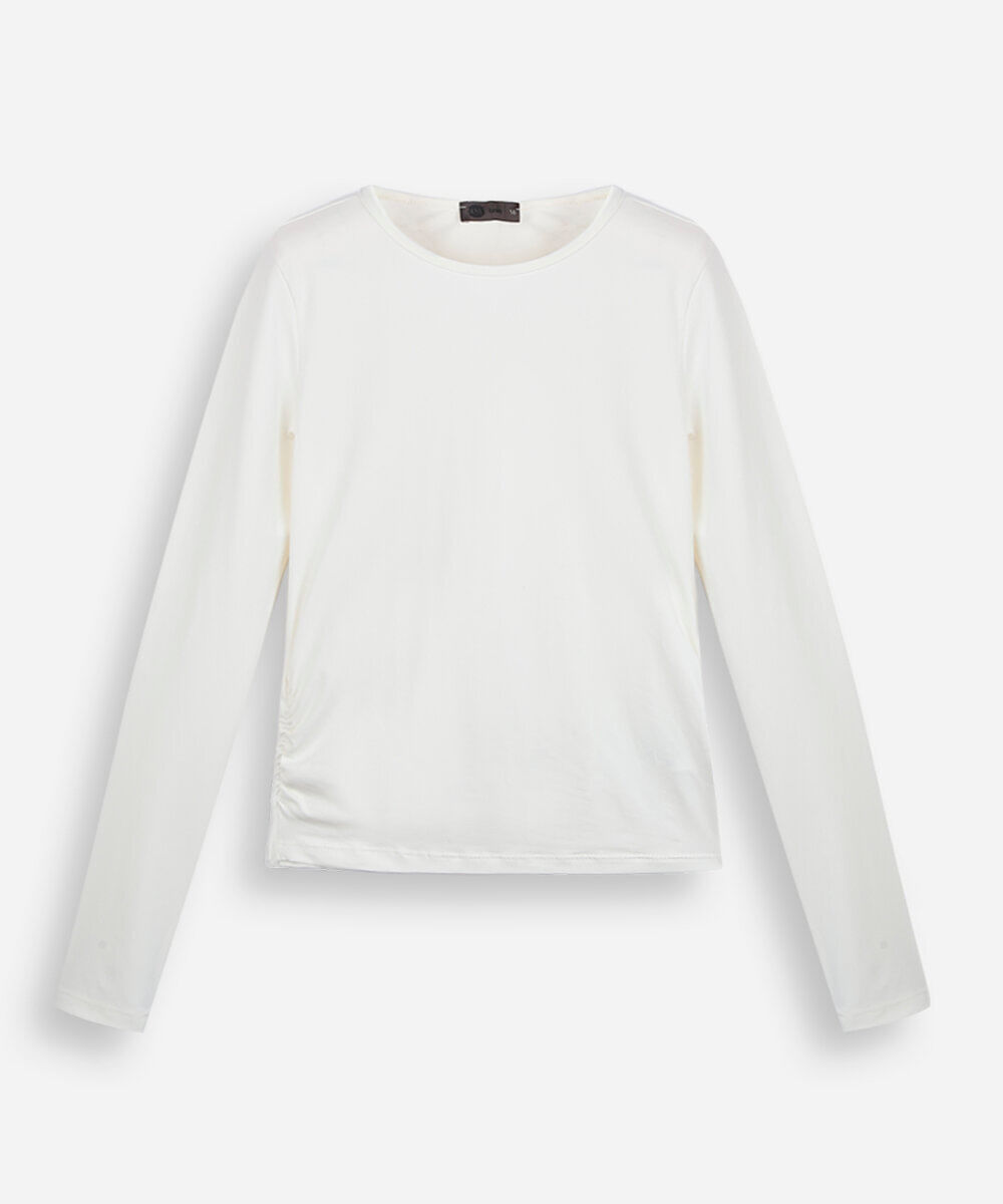 blusa juvenil de poliamida com franzido off white