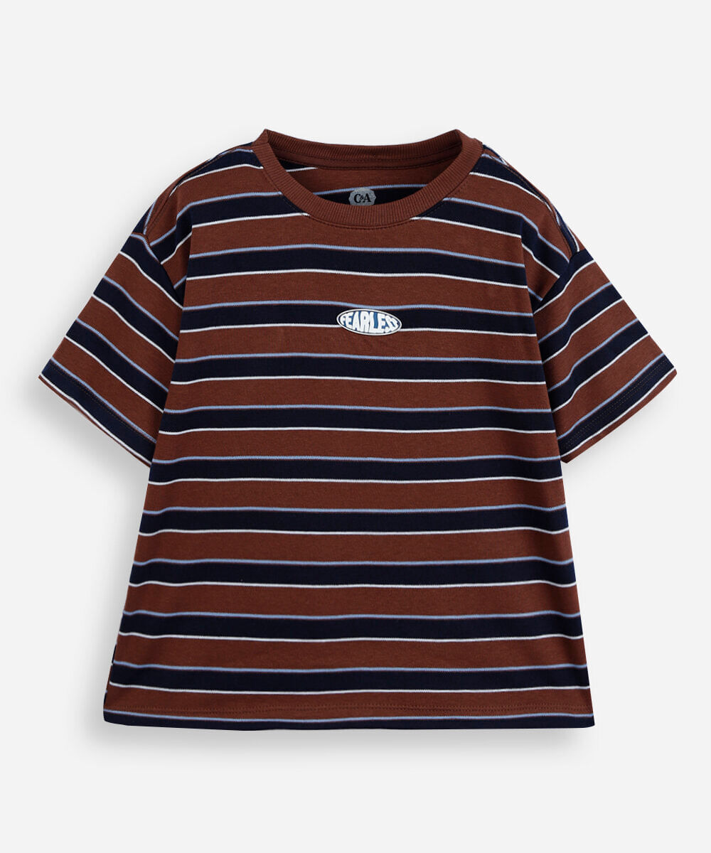 camiseta infantil com algodão manga curta listrada marrom