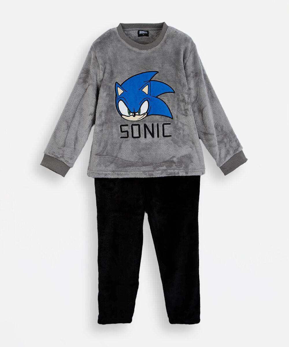 pijama longo infantil de fleece sonic cinza