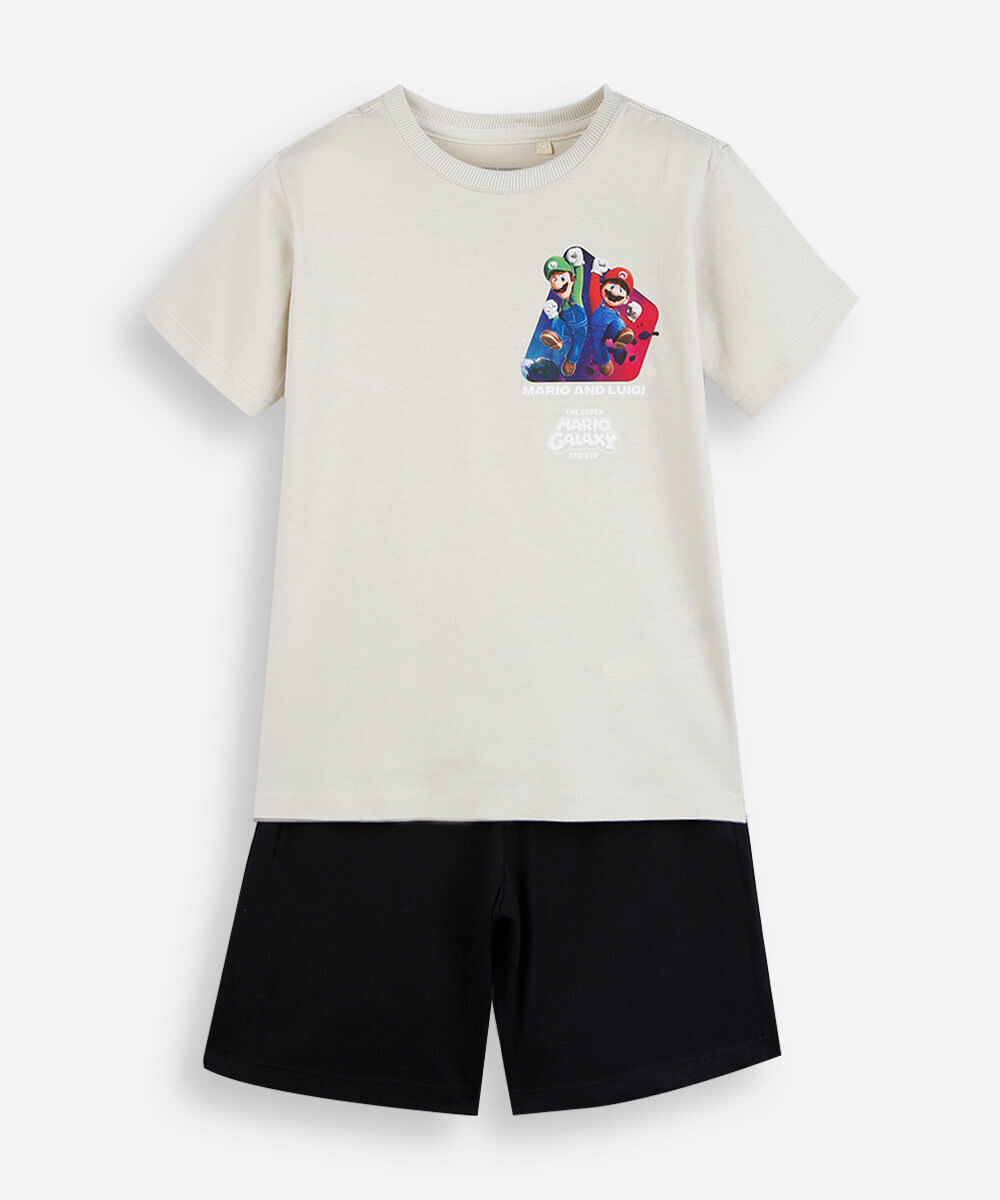 conjunto curto infantil de algodão mario bros bege