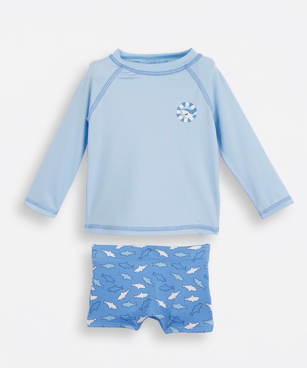 conjunto de praia infantil tubarões azul