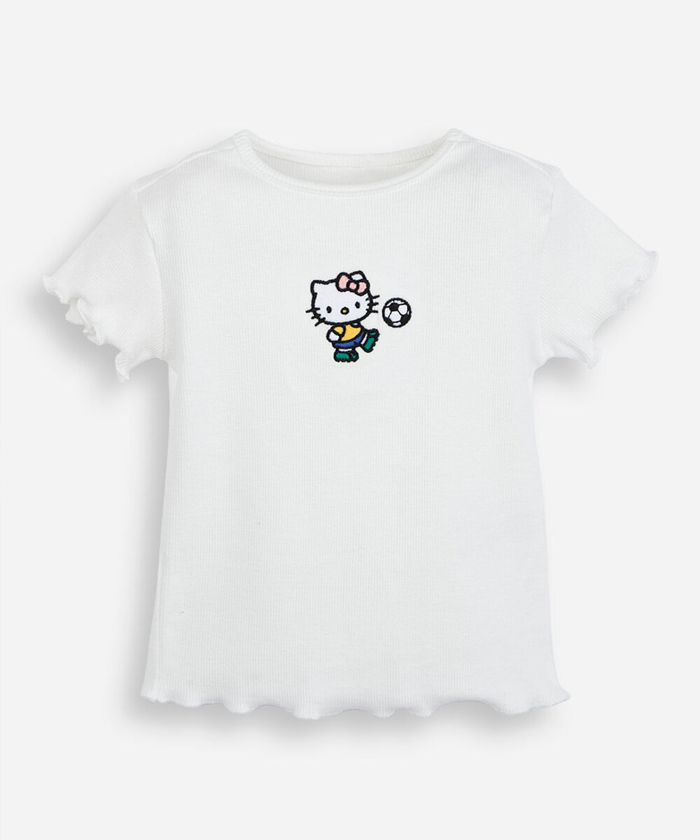 blusa infantil de algodão manga curta hello kitty canelada off white