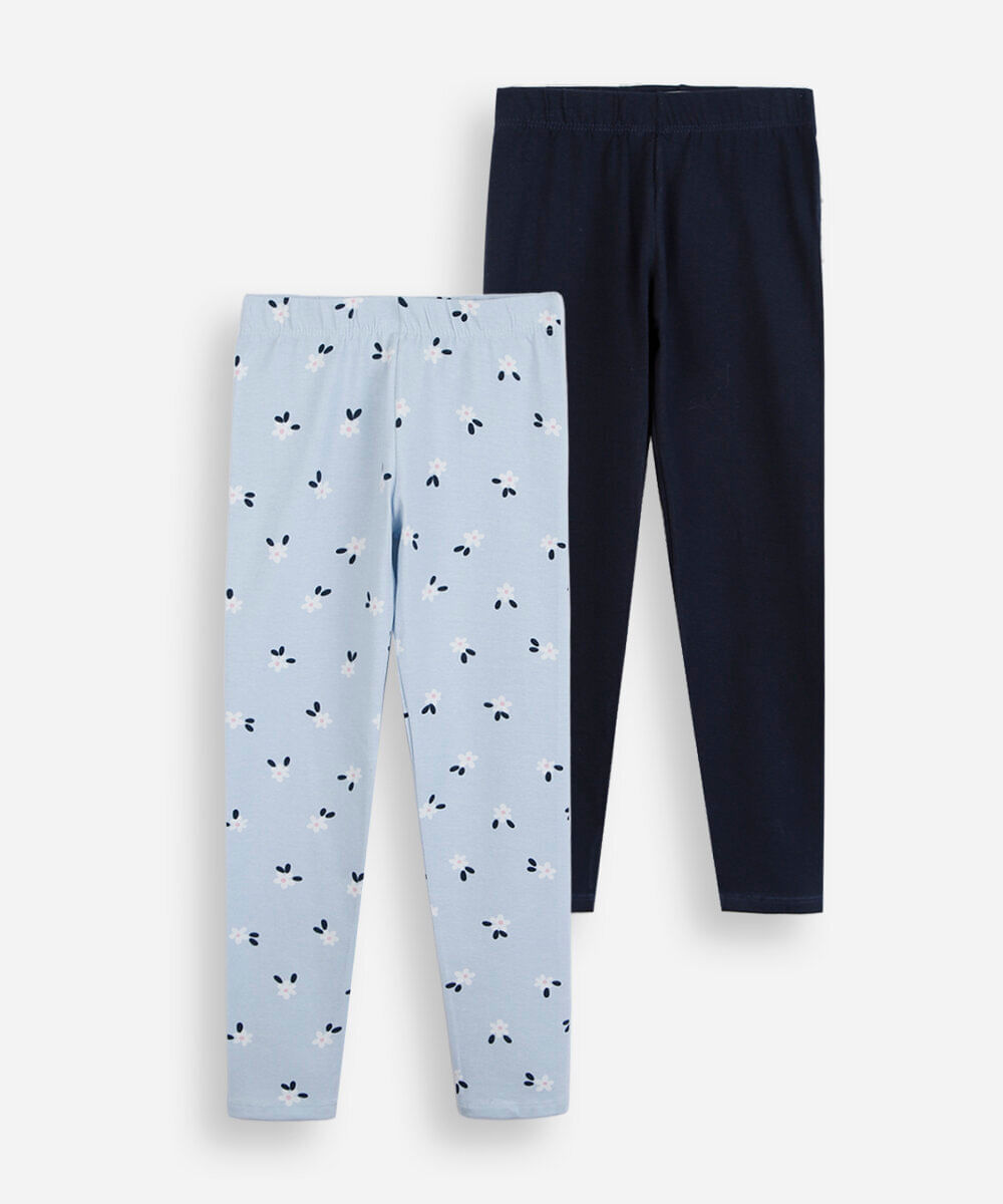 kit de 2 calças legging infantil de algodão floral colorido