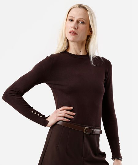suéter feminino de tricot gola redonda marrom M