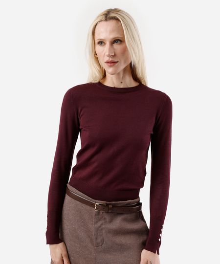 suéter feminino de tricot gola redonda vinho M