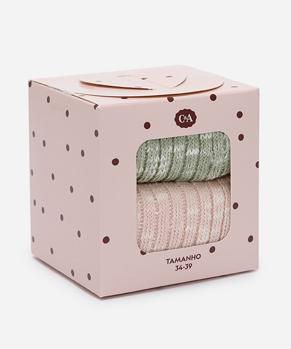 kit de 2 meais cano alto feminino canelada colorido