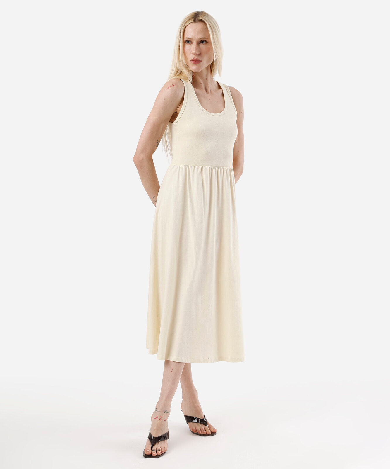 vestido midi feminino de algodão amarelo