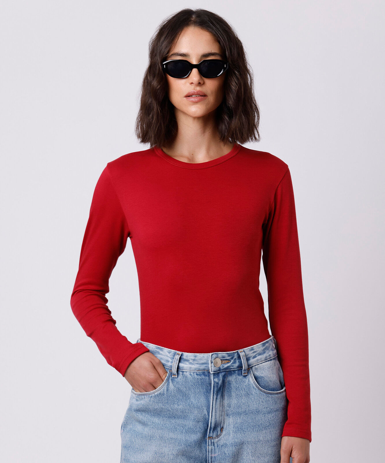 blusa feminina de algodão peruano manga longa mindset vermelha