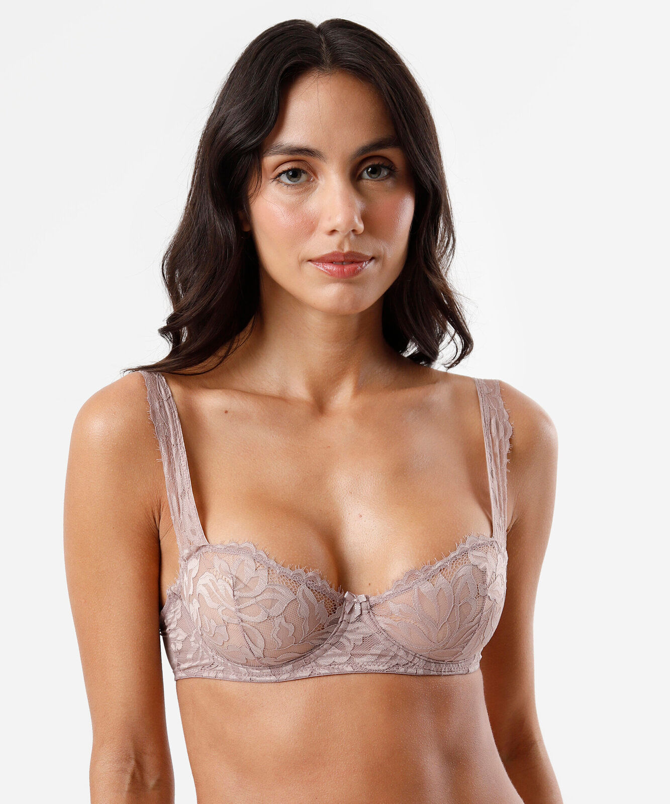 sutiã balconet feminino de renda floral rosa