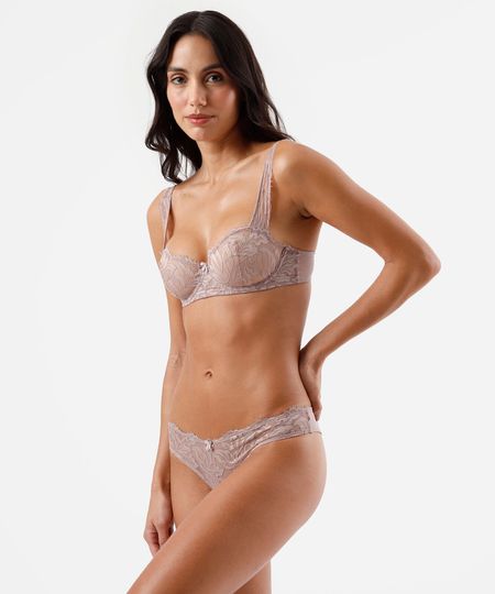 calcinha biquíni feminina com renda floral rosa P