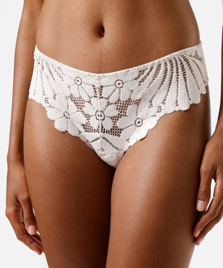 calcinha caleçon feminina de renda floral bege G