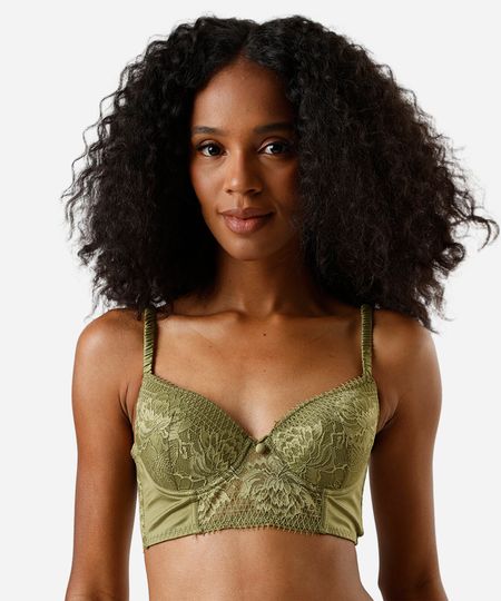 sutiã cropped feminino com renda acetinado verde 48