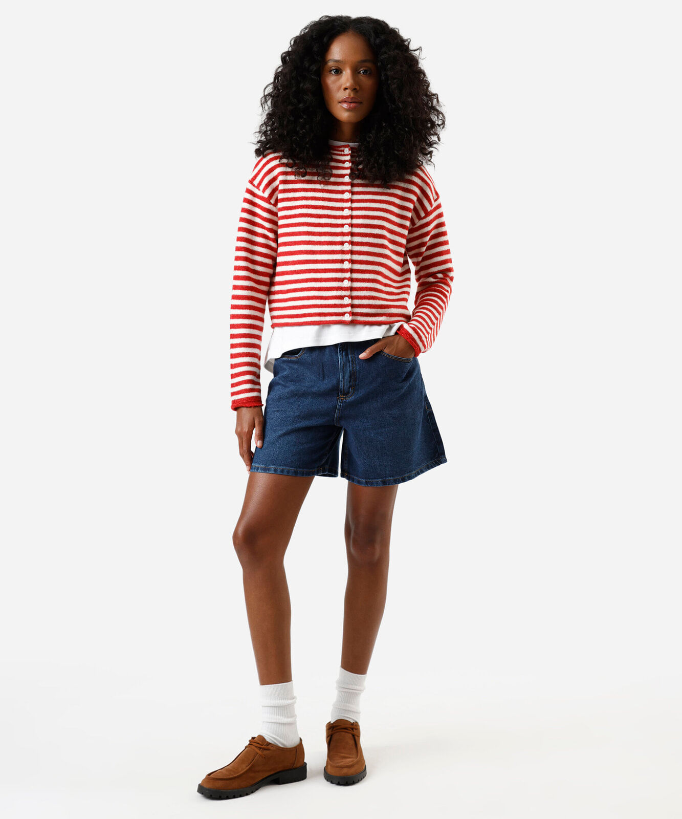 short feminino jeans cintura alta azul