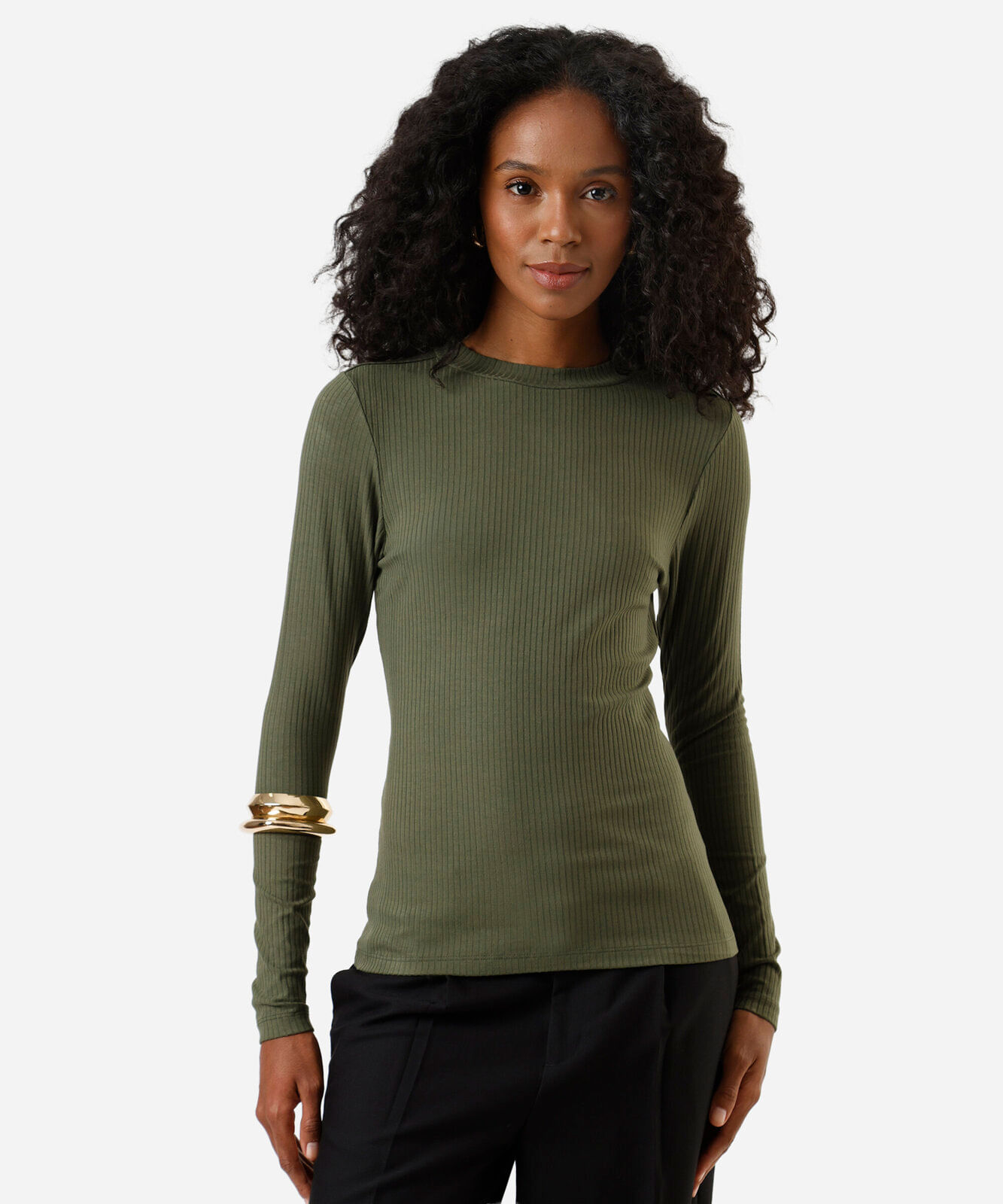 blusa feminina de viscose manga longa canelada verde