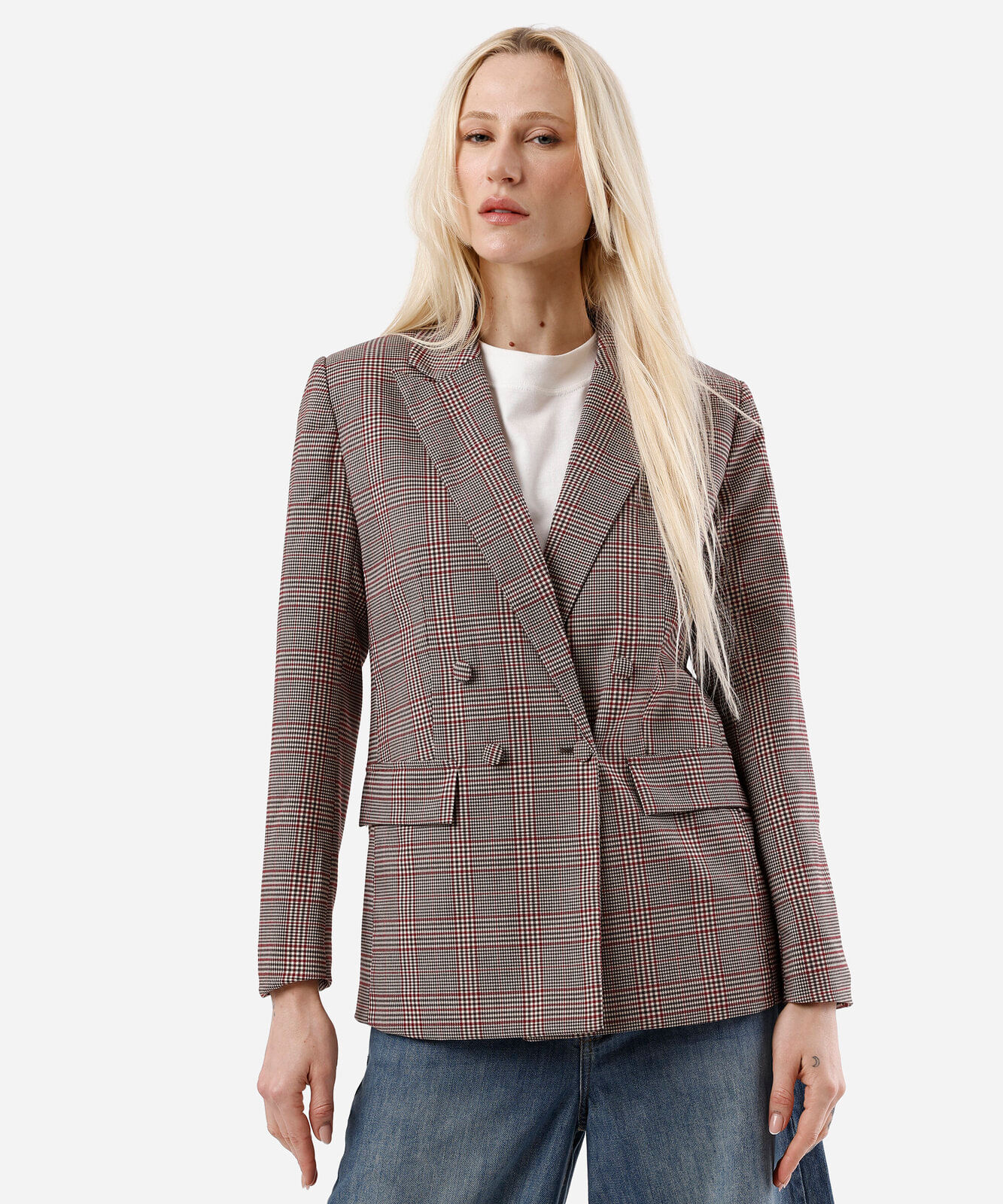 blazer de alfaiataria feminino xadrez vinho