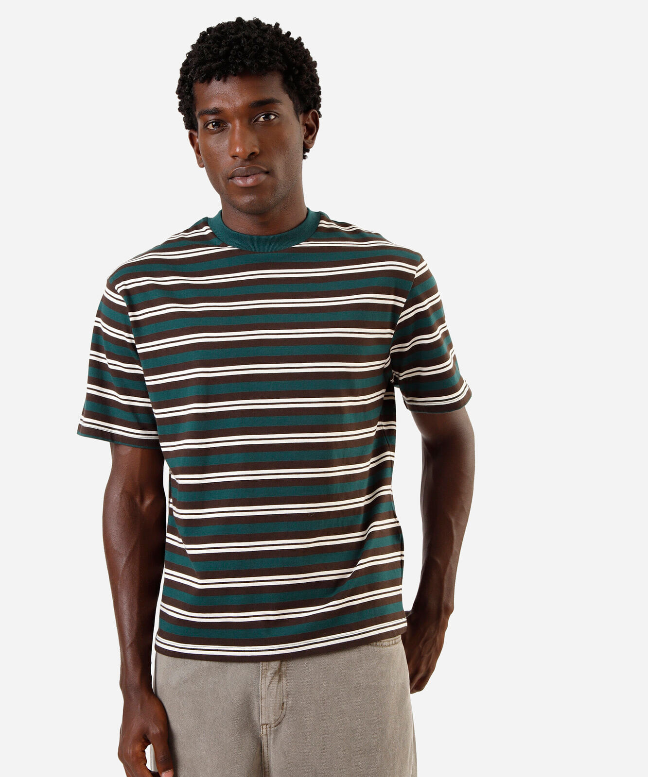 camiseta masculina de algodão listrada colorida