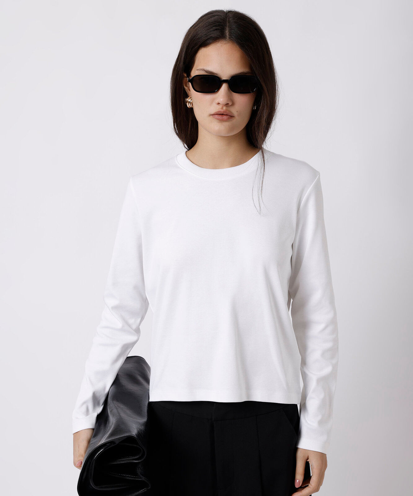 camiseta slim feminina de algodão peruano manga longa mindset branca