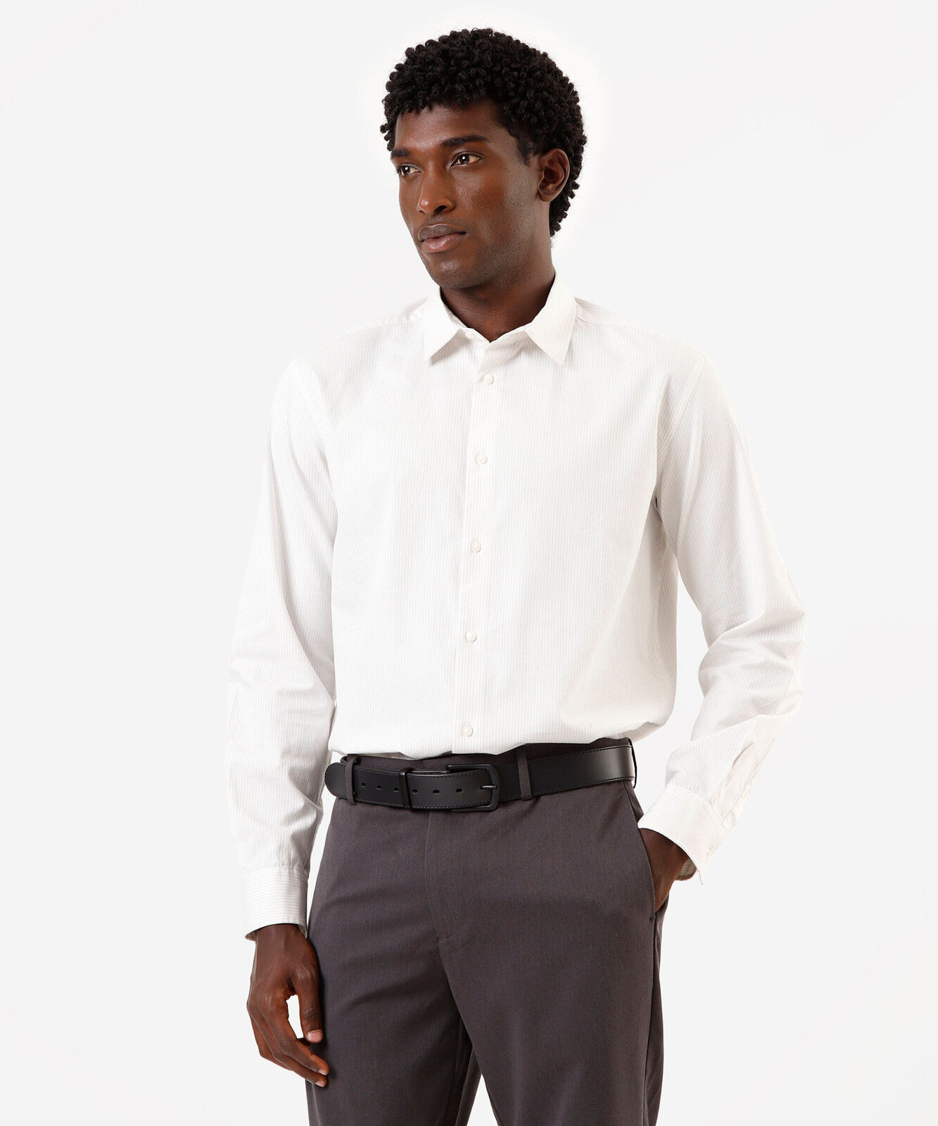 camisa masculina de algodão listras off white