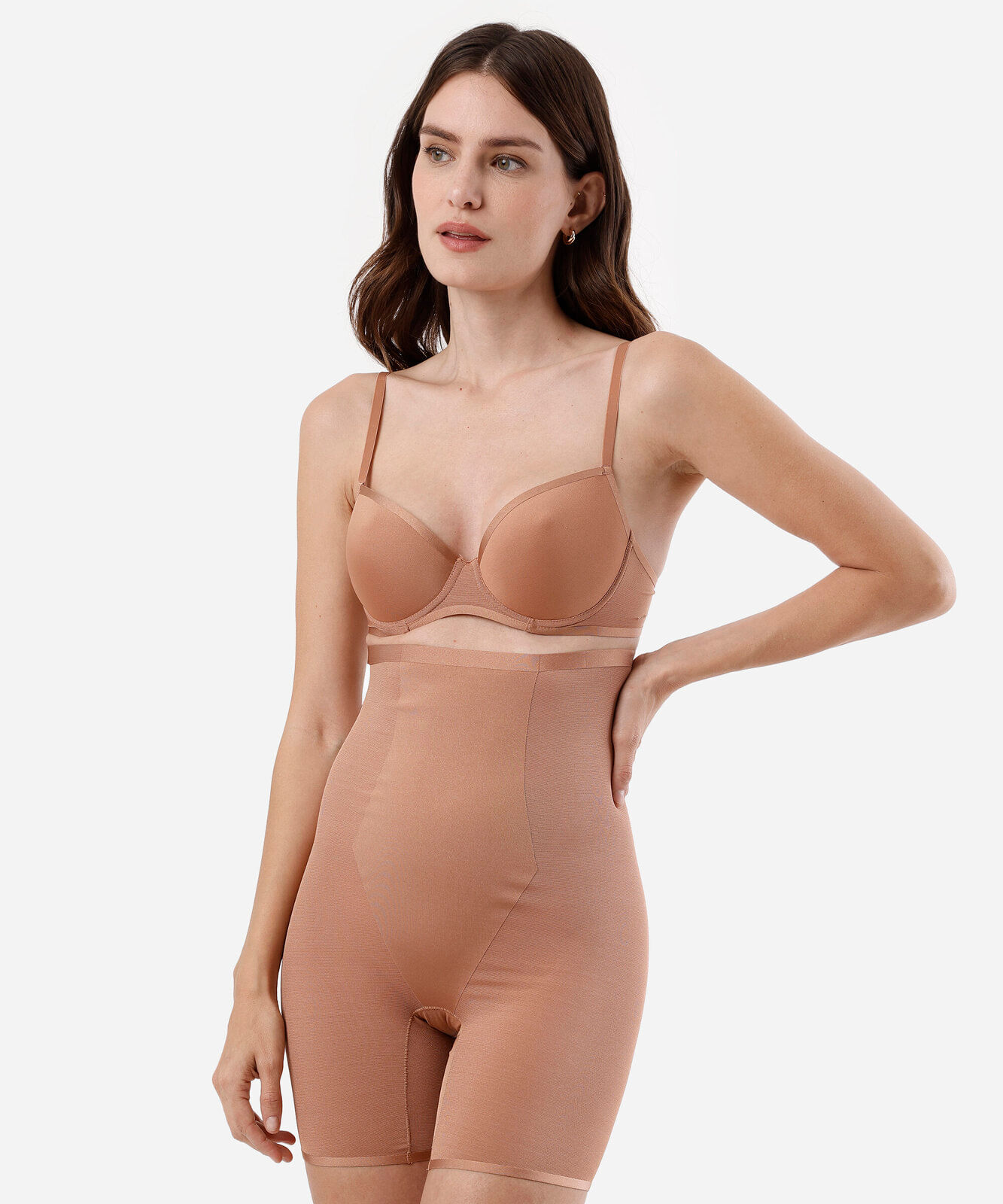 bermuda modeladora feminina de poliamida bege