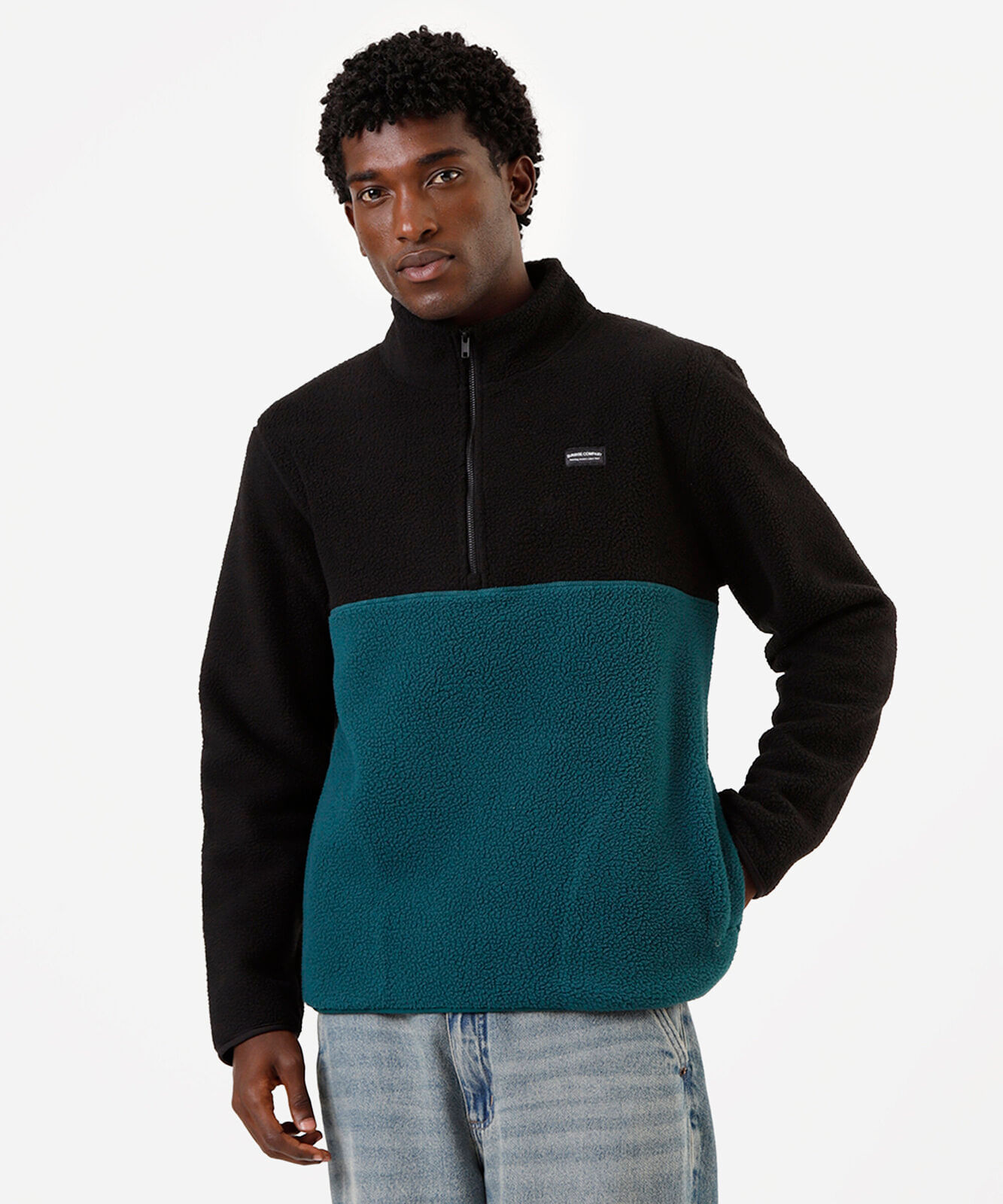blusão masculino fleece com zíper verde