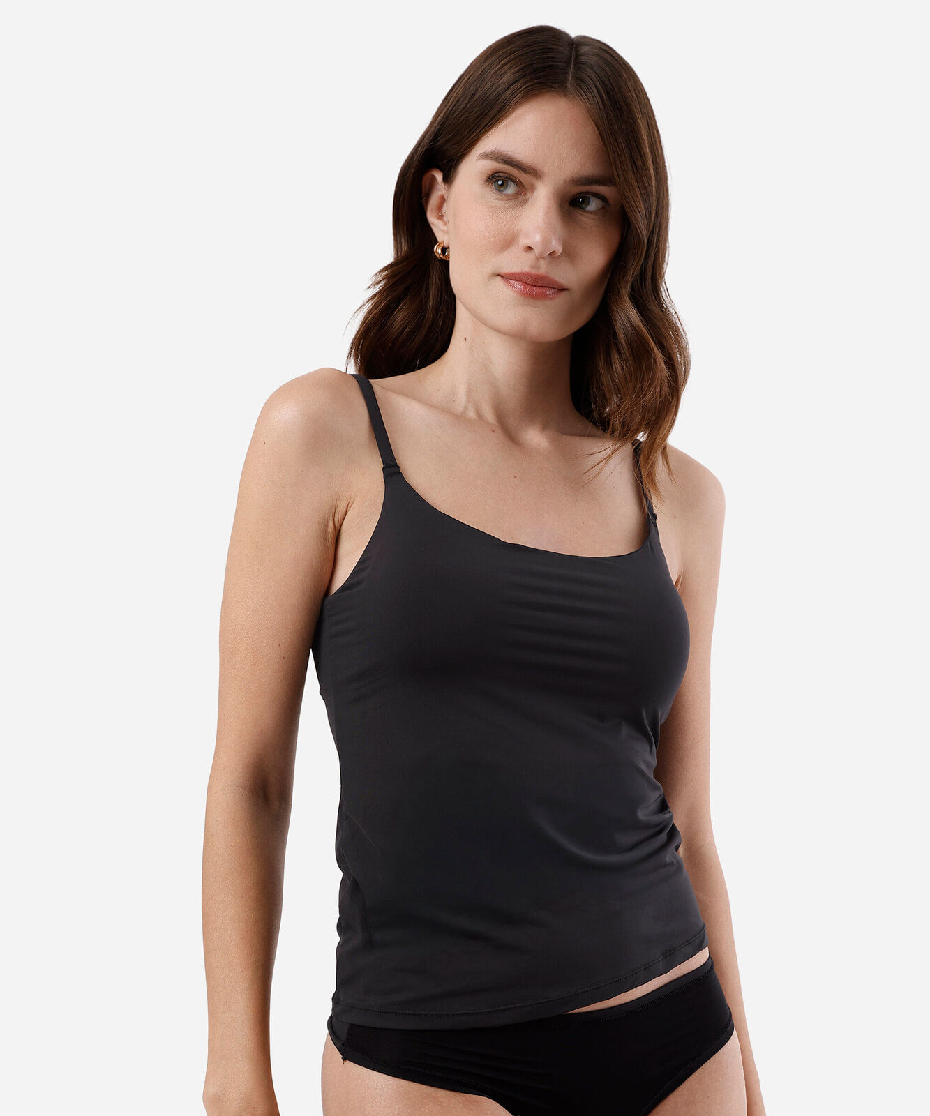 camisete alça fina feminina de poliamida com bojo preta