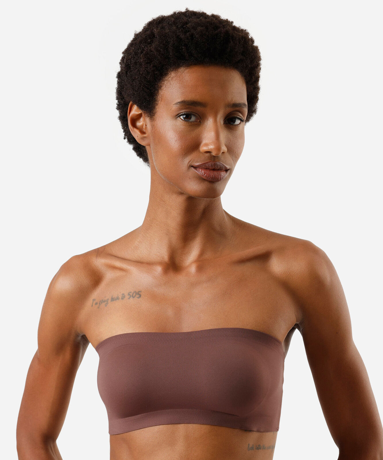 top faixa feminino naked skin com bojo removível marrom