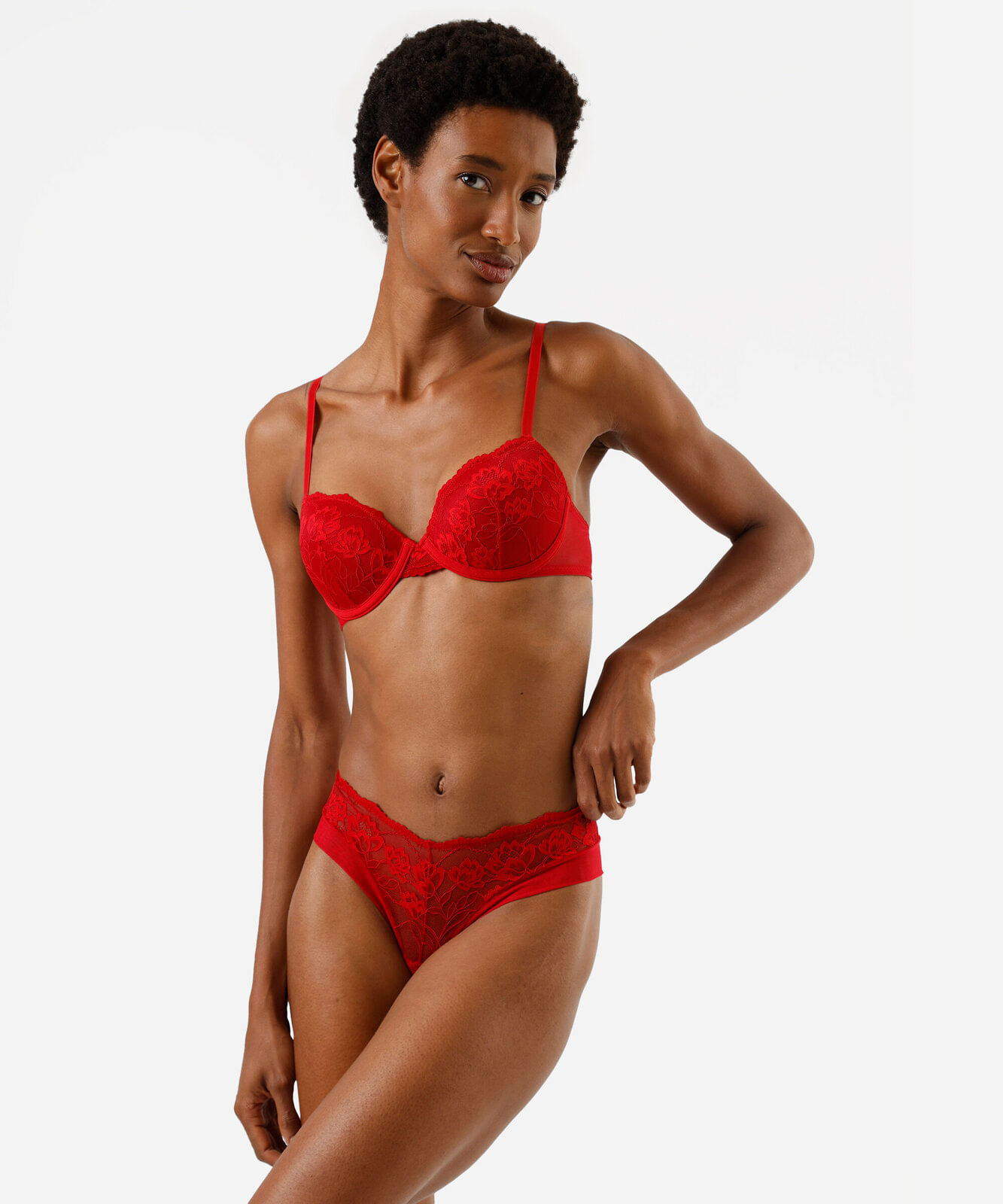 calcinha fio dental lateral larga feminina de renda floral vermelha