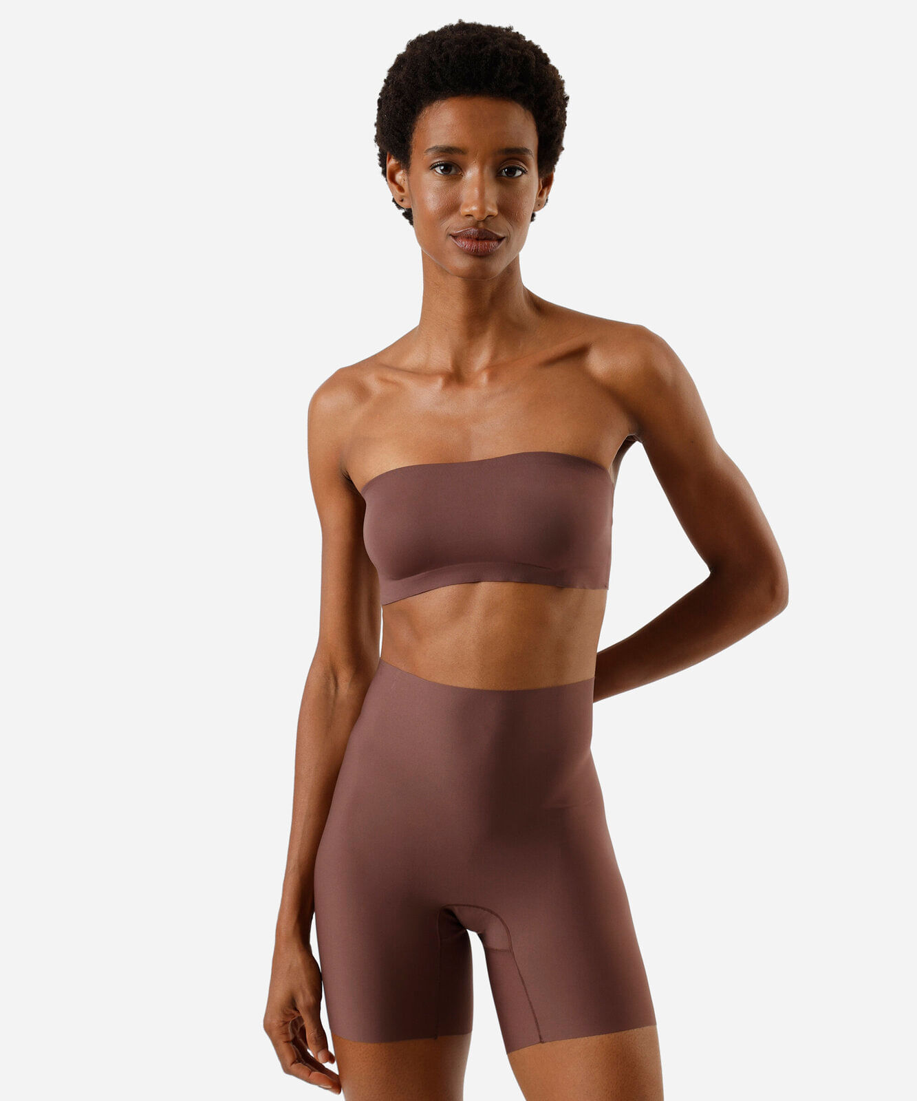 bermuda segunda pele feminina naked skin de poliamida marrom