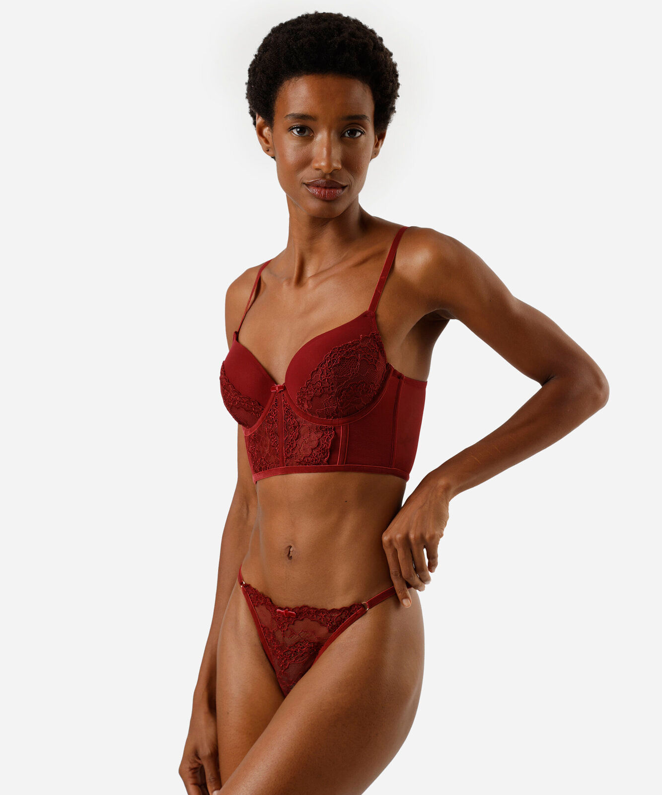 calcinha string fio dental feminina de renda floral vinho