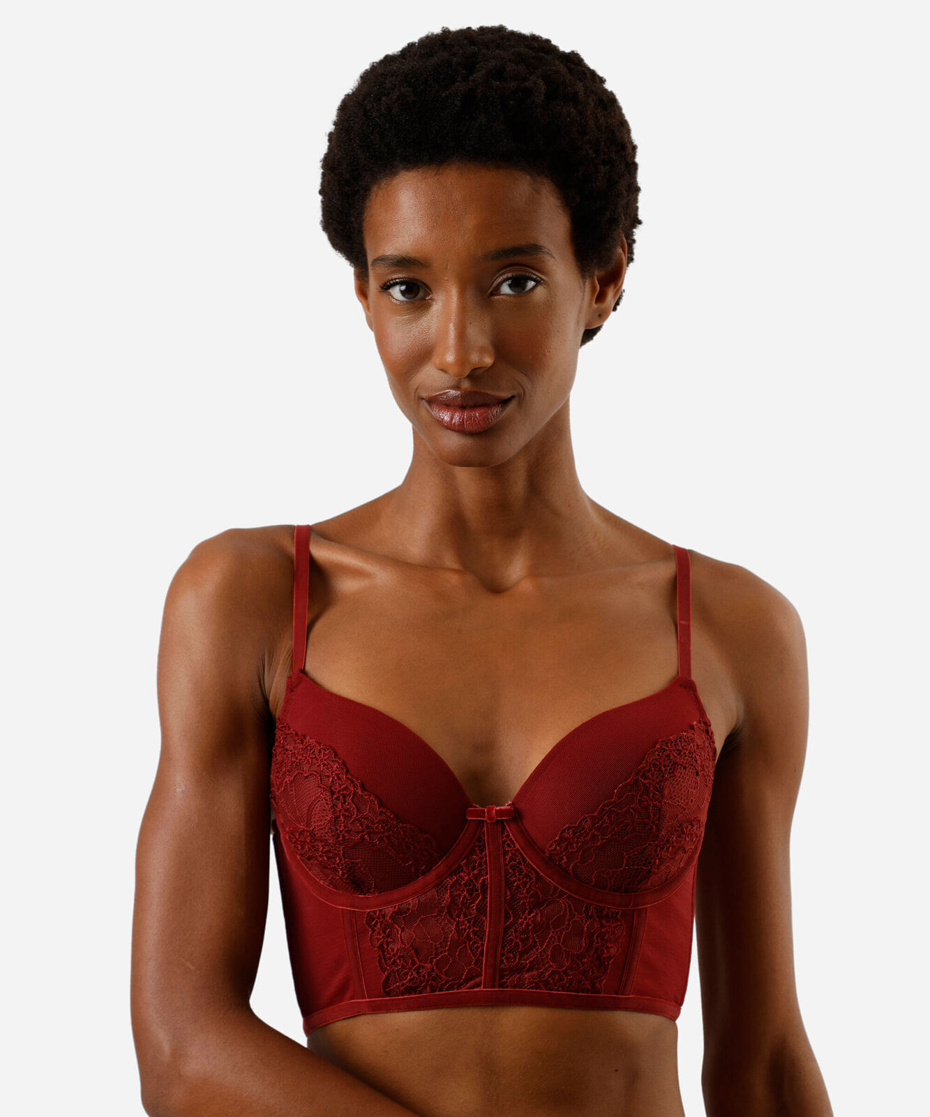 sutiã cropped feminino com renda floral vinho