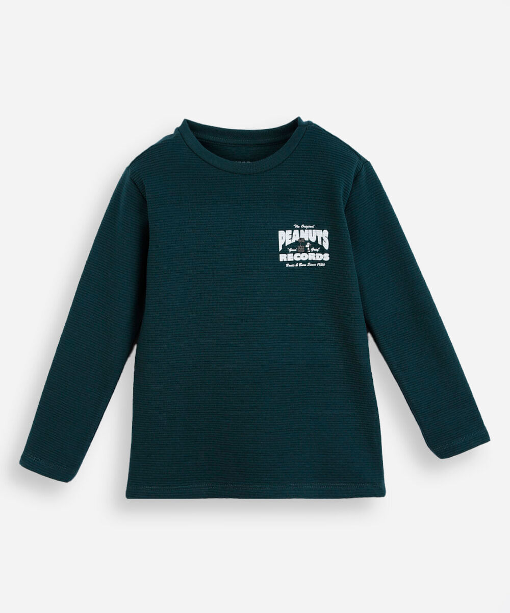 camiseta infantil manga longa snoopy verde