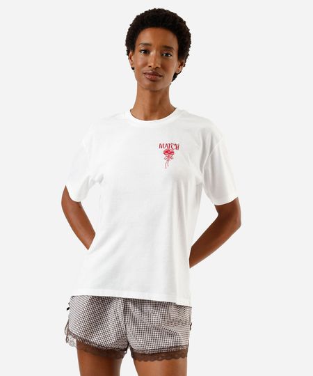 pijama curto feminino com renda xadrez marrom M