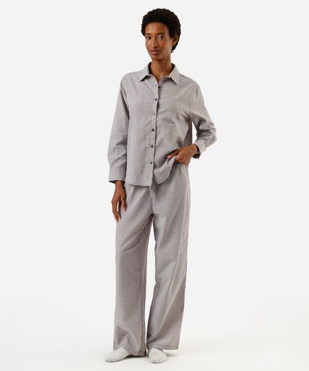 pijama longo americano feminino xadrez marrom M