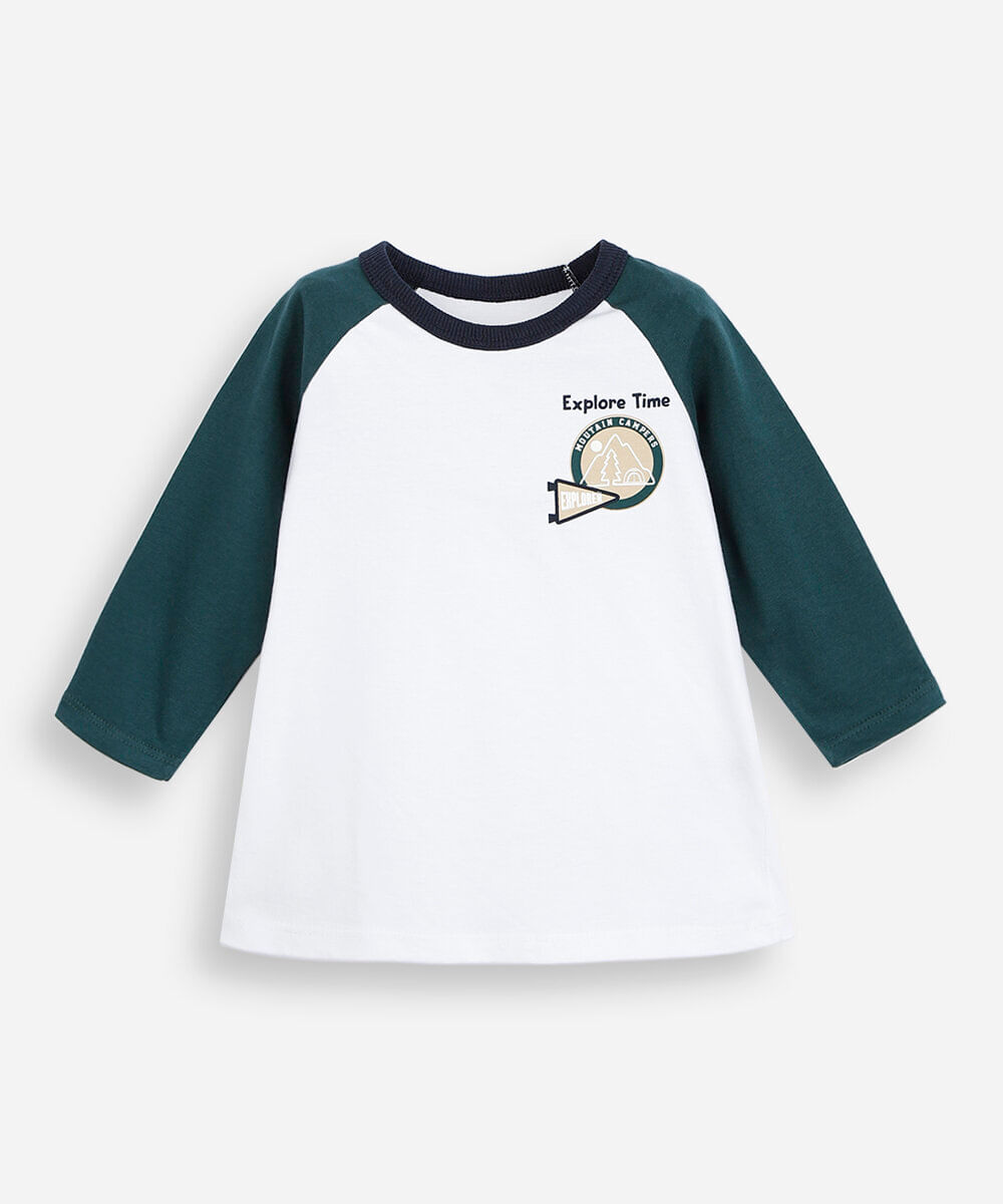 camiseta raglan infantil de algodão manga longa off white