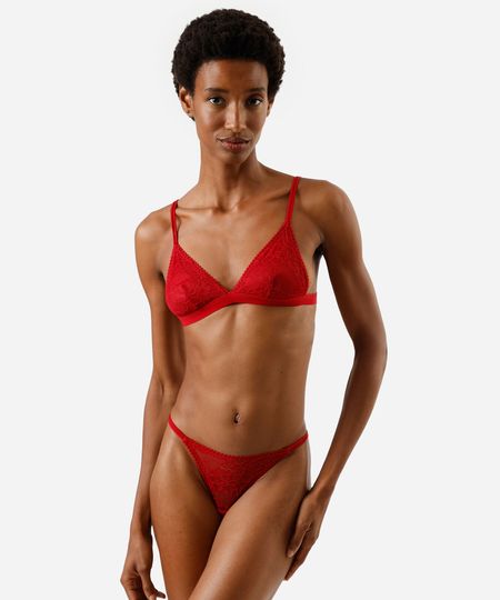 conjunto de calcinha e sutiã de renda com máscara de cetim vermelho GG
