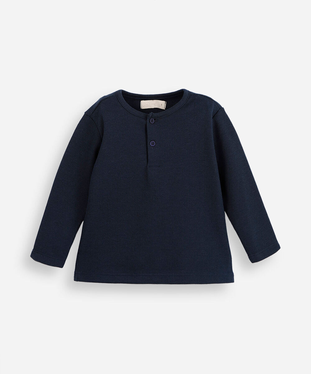 camiseta infantil com algodão manga longa azul