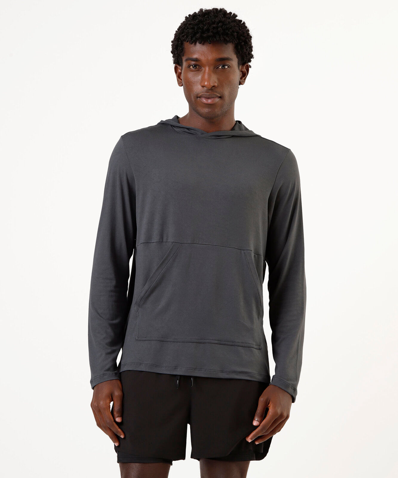 camiseta masculina manga longa com capuz cea sports cinza