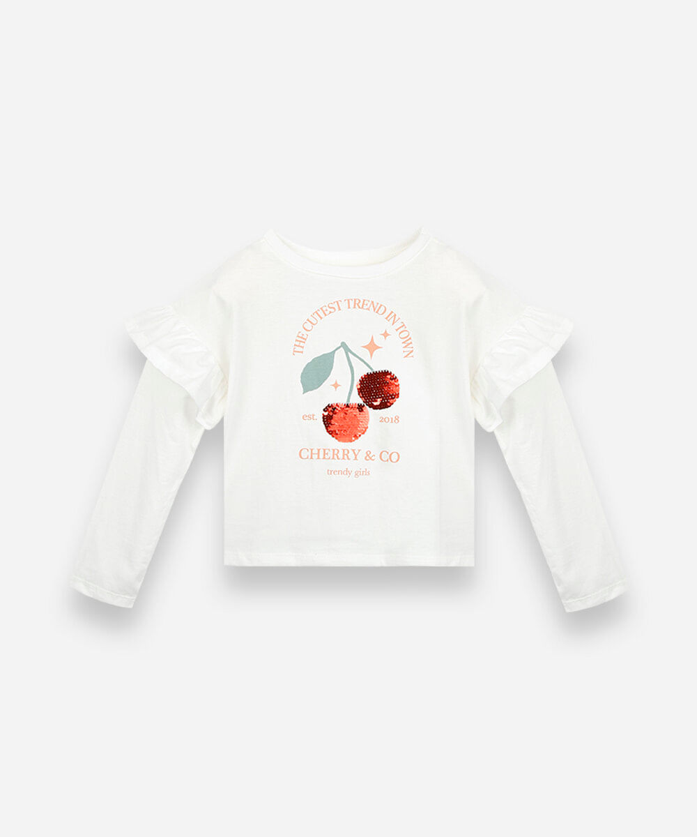 blusa infantil de algodão com paetê off white