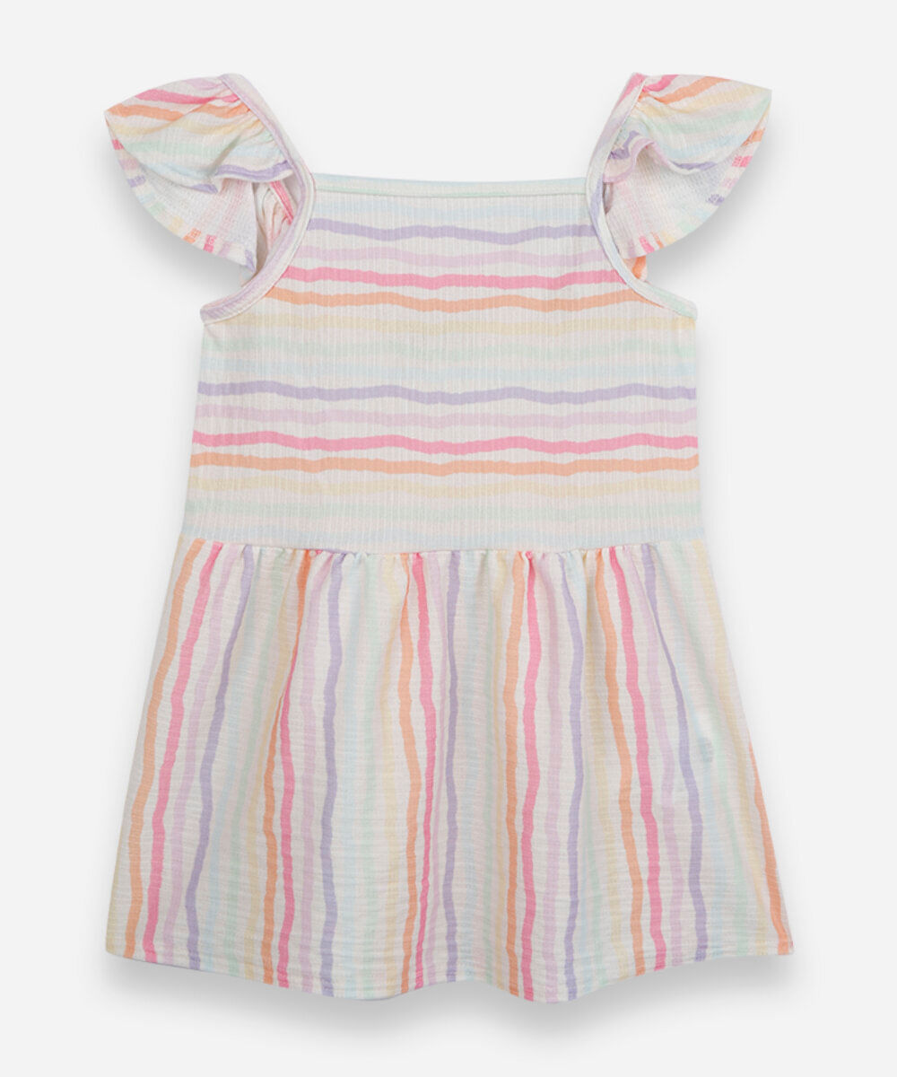 blusa infantil alça fina com babados listrada colorida