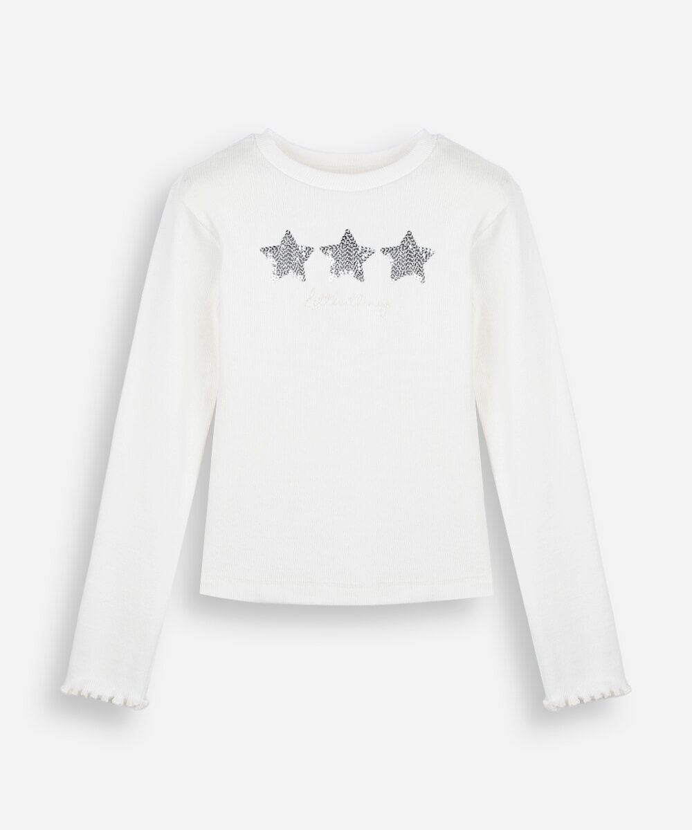 blusa infantil canelada com estrelas off white
