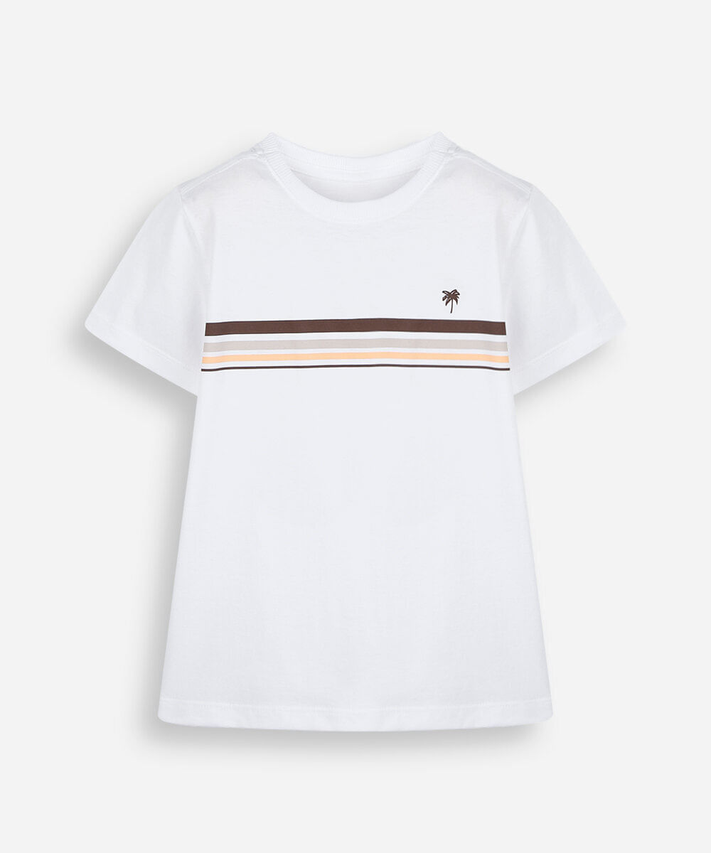 camiseta infantil de algodão com listras off white